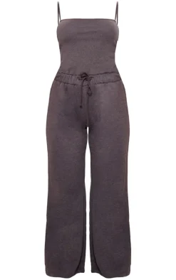 Charcoal Rib Elasticated Tie Strappy Jumpsuit