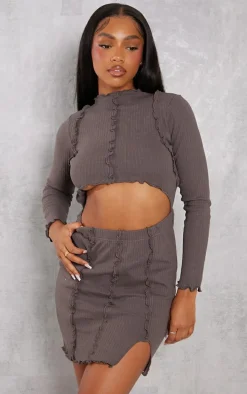 Charcoal Rib Exposed Binding Cut Out Bodycon Dress