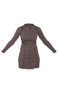 Charcoal Rib Exposed Binding Cut Out Bodycon Dress