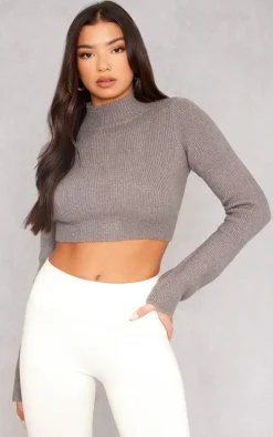 Charcoal Rib Knit Open Back Cropped Sweater