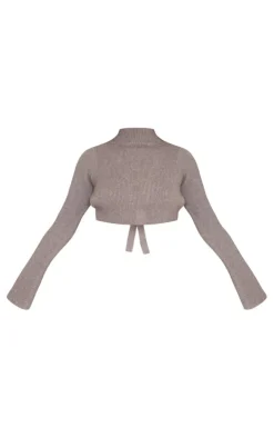 Charcoal Rib Knit Open Back Cropped Sweater