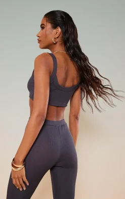 Charcoal Rib Thick Strappy Bralet