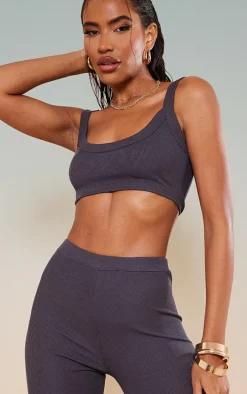 Charcoal Rib Thick Strappy Bralet