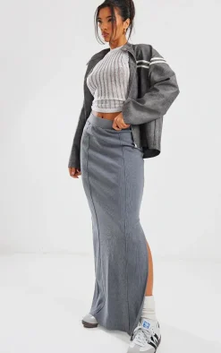 Charcoal Ribbed Pocket Back Detail Maxi Skirt