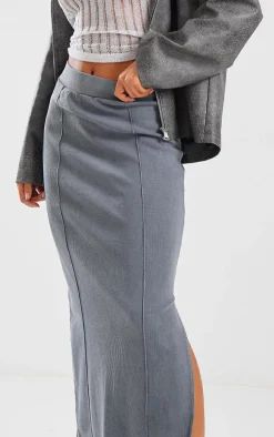 Charcoal Ribbed Pocket Back Detail Maxi Skirt