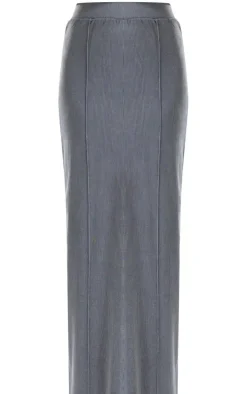 Charcoal Ribbed Pocket Back Detail Maxi Skirt