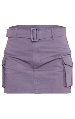 Charcoal Ripstop Micro Mini Belted Skirt