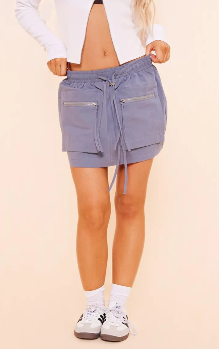 Charcoal Ripstop Pocket Front Cargo Mini Skirt