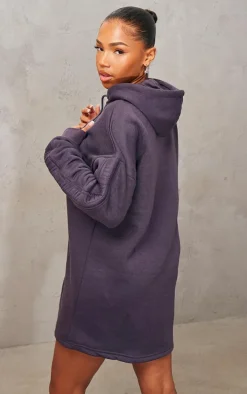 Charcoal Ruched Hooded Sweater Dress