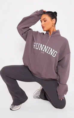 Charcoal Running Embroidered Zip Up Sweatshirt