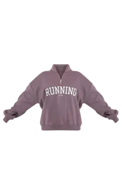 Charcoal Running Embroidered Zip Up Sweatshirt