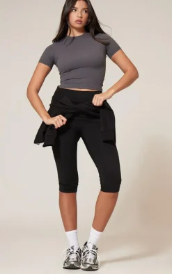 Charcoal Sculpt Longline Short Sleeve Gym Top