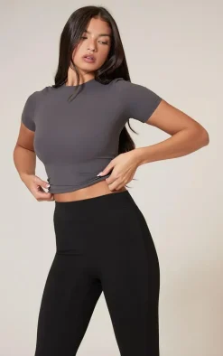 Charcoal Sculpt Longline Short Sleeve Gym Top