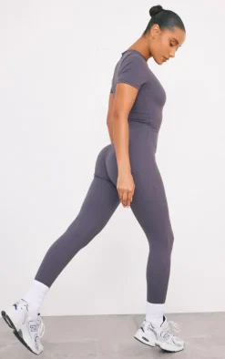 Charcoal Sculpt Short Sleeve Unitard