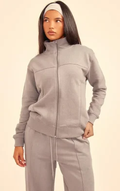 Charcoal Seam Detail Zip Through Track Top