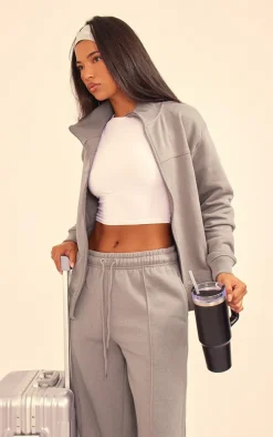 Charcoal Seam Detail Zip Through Track Top