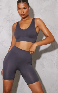 Charcoal Seamless Rib Gym Shorts