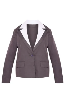 Charcoal Shirt Collar Detail Blazer