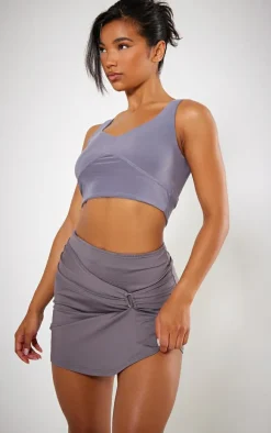 Charcoal Side Ruched Buckle Detail Mini Skirt