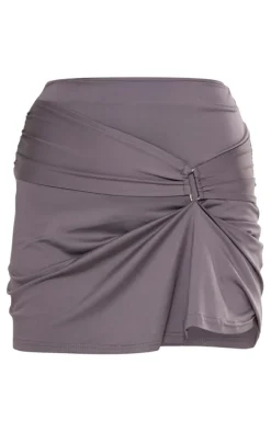 Charcoal Side Ruched Buckle Detail Mini Skirt