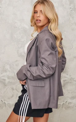 Charcoal Single Breasted Seam Detail Blazer