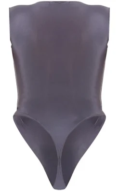 Charcoal Slinky Exposed Seam Sleeveless Bodysuit