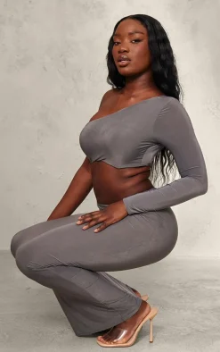 Charcoal Slinky One Shoulder Cut Out Midaxi Dress