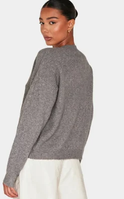 Charcoal Soft Knit V Neck Oversized Sweater