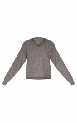 Charcoal Soft Knit V Neck Oversized Sweater