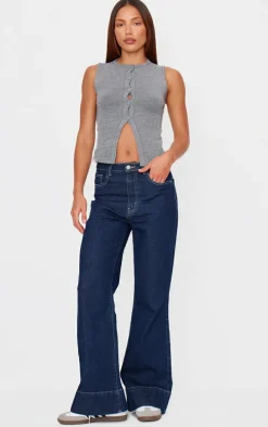 Charcoal Soft Knitted Button Through Vest