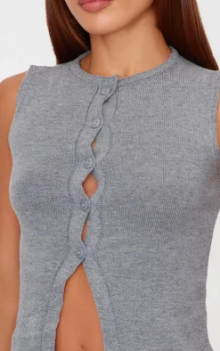 Charcoal Soft Knitted Button Through Vest