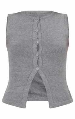 Charcoal Soft Knitted Button Through Vest