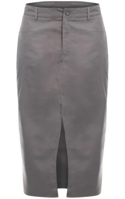 Charcoal Soft Peached Woven Split Front Midi Skirt