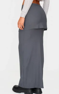Charcoal Soft Touch Overlay Detail Jersey Maxi Skirt