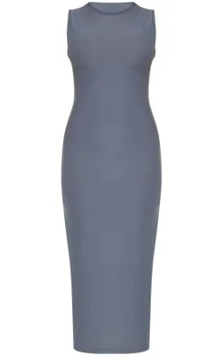 Charcoal Soft Touch Racer Neck Sleeveless Midaxi Dress