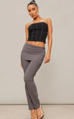 Charcoal Stretch Woven Peplum Skirt Pants