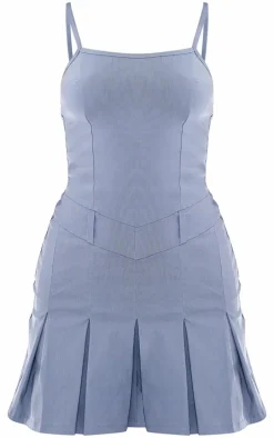 Charcoal Stretch Woven Pleated Strappy Shift Dress