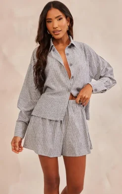 Charcoal Stripe Cotton Elasticated Floaty Shorts