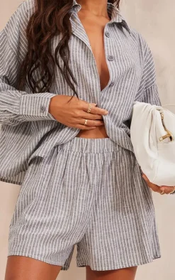 Charcoal Stripe Cotton Elasticated Floaty Shorts