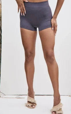 Charcoal Structured Snatched Rib Hot Pants