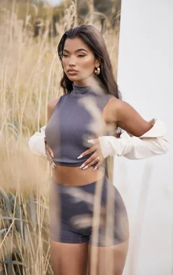 Charcoal Structured Snatched Rib Hot Pants