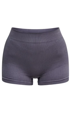 Charcoal Structured Snatched Rib Hot Pants