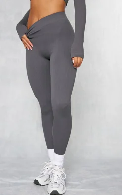 Charcoal Structured Snatched Ribbed Leggings