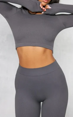 Charcoal Structured Snatched Ribbed Leggings