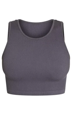 Charcoal Structured Snatched Rib Sleeveless Crop Top