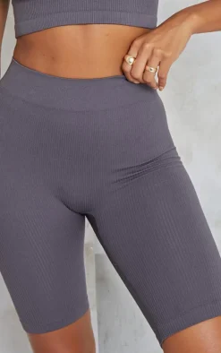 Charcoal Structured Snatched Rib Bike Shorts