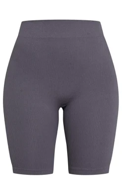 Charcoal Structured Snatched Rib Bike Shorts