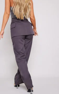 Charcoal Tailored Skirt Overlay Straight Leg Pants