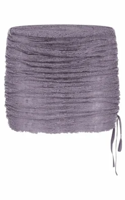 Charcoal Textured Lace Ruched Mini Skirt