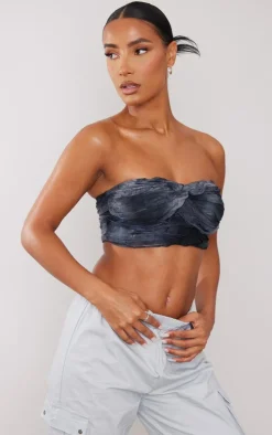 Charcoal Textured Twist Front Crop Top